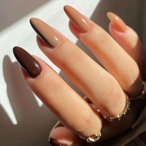24pcs Brown Shades Almond Press On Nails w/ FREE Nail File & Glue Tape